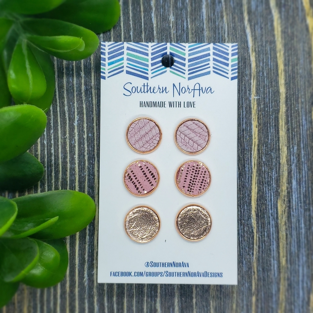 Three Rose Gold Coordinating Stud Set